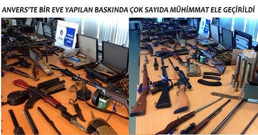 ANVERS ŞEHRİNDE BİR EVE YAPILAN BASKINDA ÇOK SAYIDA MÜHİMMAT ELE GEÇİRİLDİ.