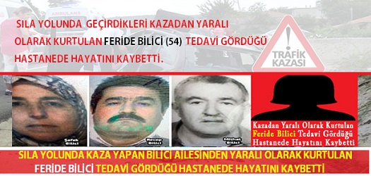 Sıla Yolunda Geçirdiği Trafik Kazasından Yaralı Olarak Kurtulan Feride Bilici, Hayatını Kaybetti