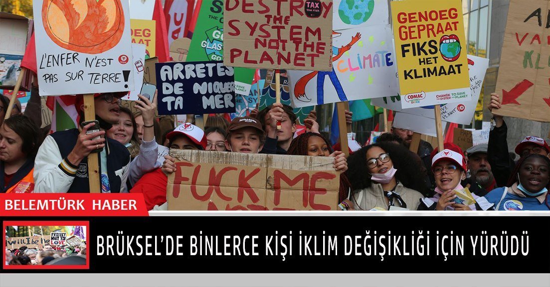 Brüksel’de binlerce kişi Glasgow zirvesi öncesinde iklim değişikliği için yürüdü