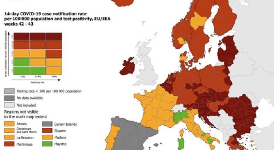 Belçika’nın tamamı Avrupa seyahat haritasında kırmızı renge boyandı