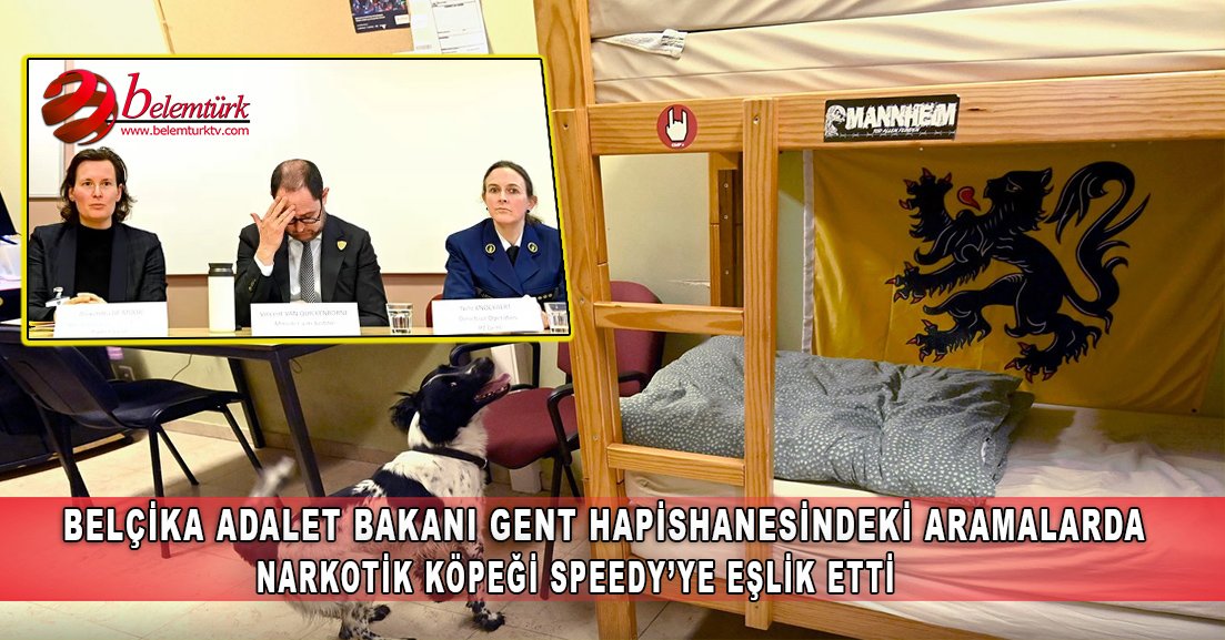 Belçika Adalet Bakanı Gent hapishanesindeki aramalarda narkotik köpek Speedy’ye eşlik etti.
