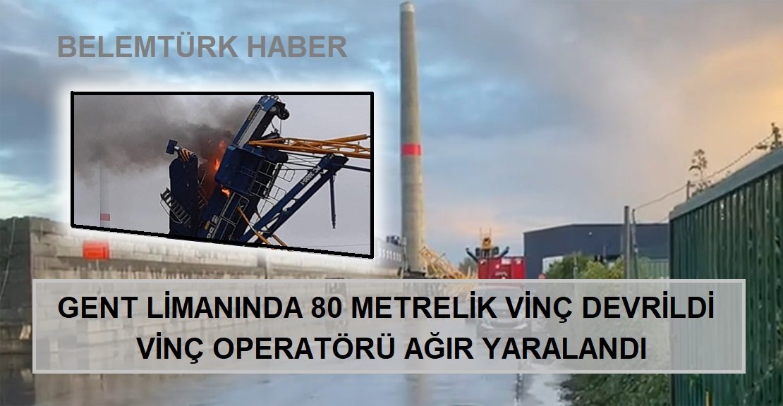 Belçika’nın Gent limanında 80 metrelik vinç devrildi: Vinç operatörü ağır yaralandı