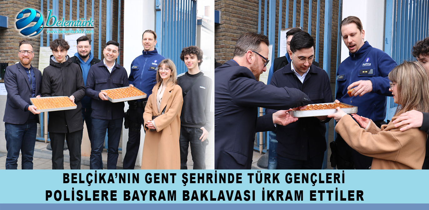 Belçika’nın Gent şehrinde Türk gençleri polislere bayram baklavası ikram ettiler