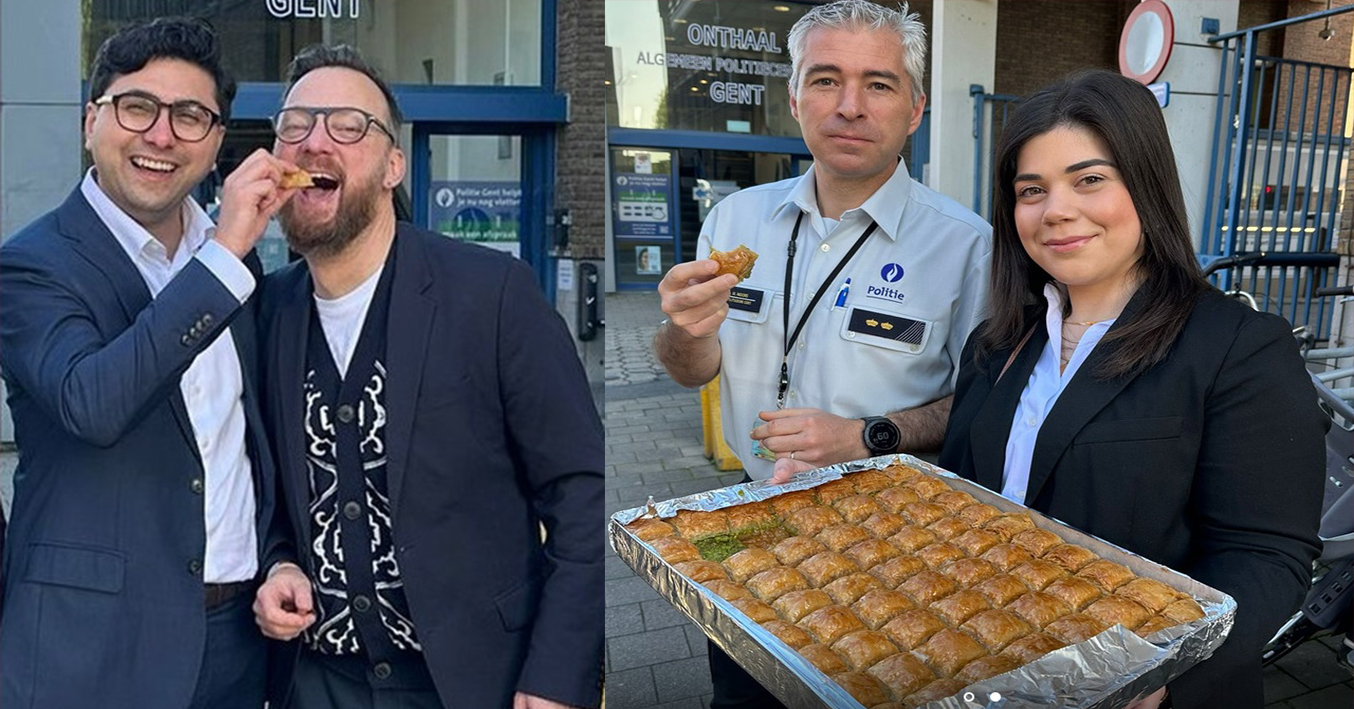 Belçika’da Türk gençlerinden polislere bayram baklavası ikramı
