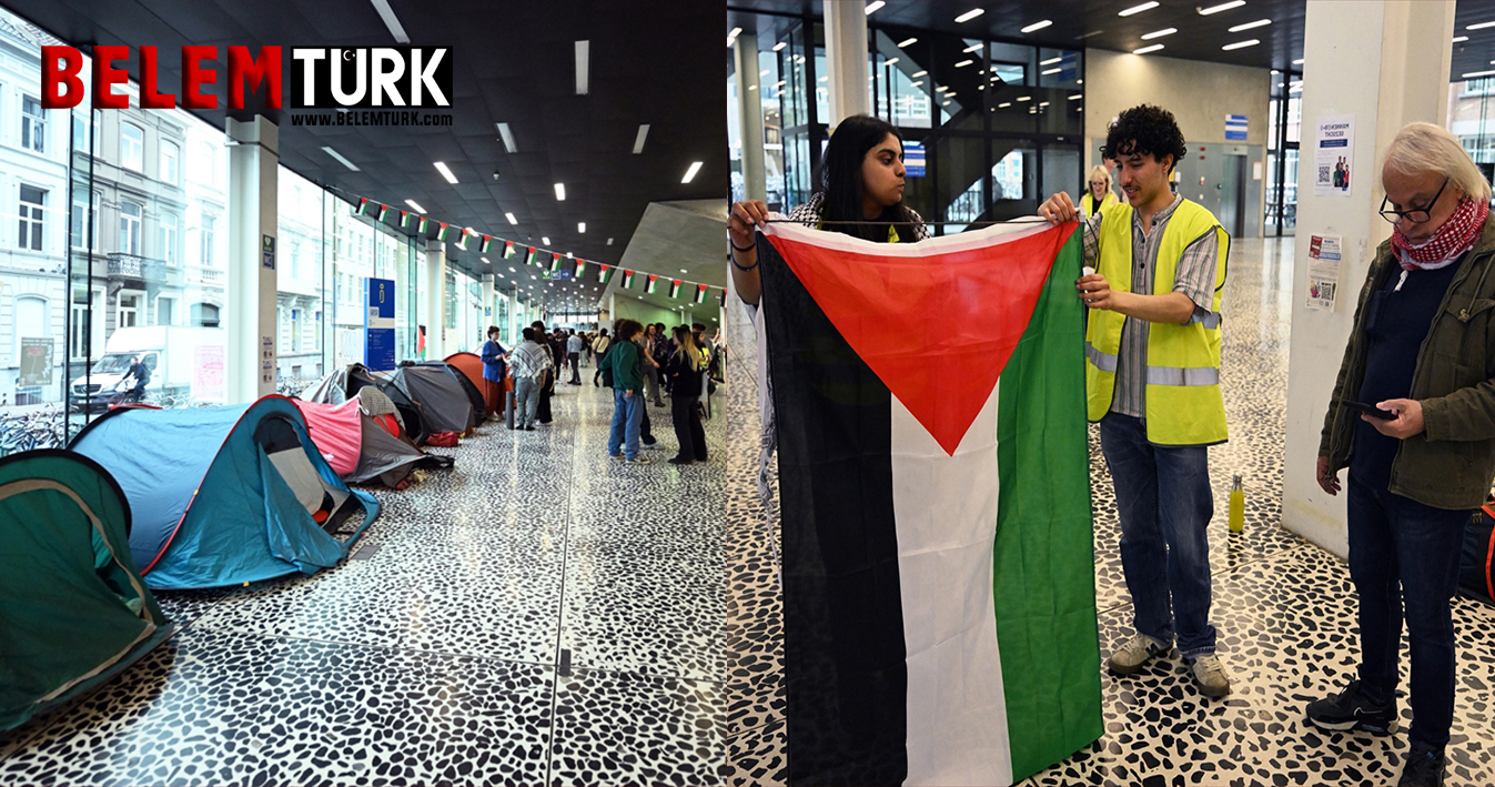 Belçika Gent Üniversitesi’nde öğrenciler protesto eylemi düzenledi