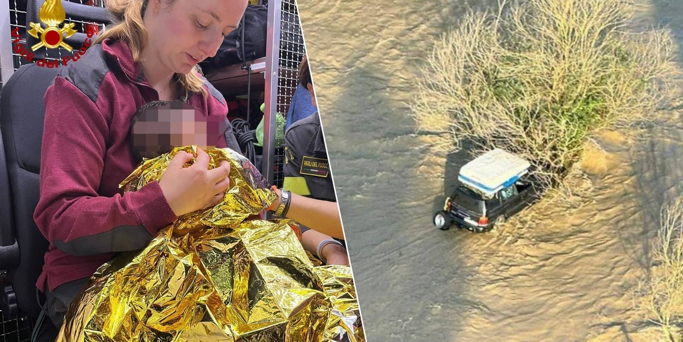 Belçikalı çift ve bebekleri İtalya’da yaşanan selde sürüklenen arabadan kıl payı kurtarıldı