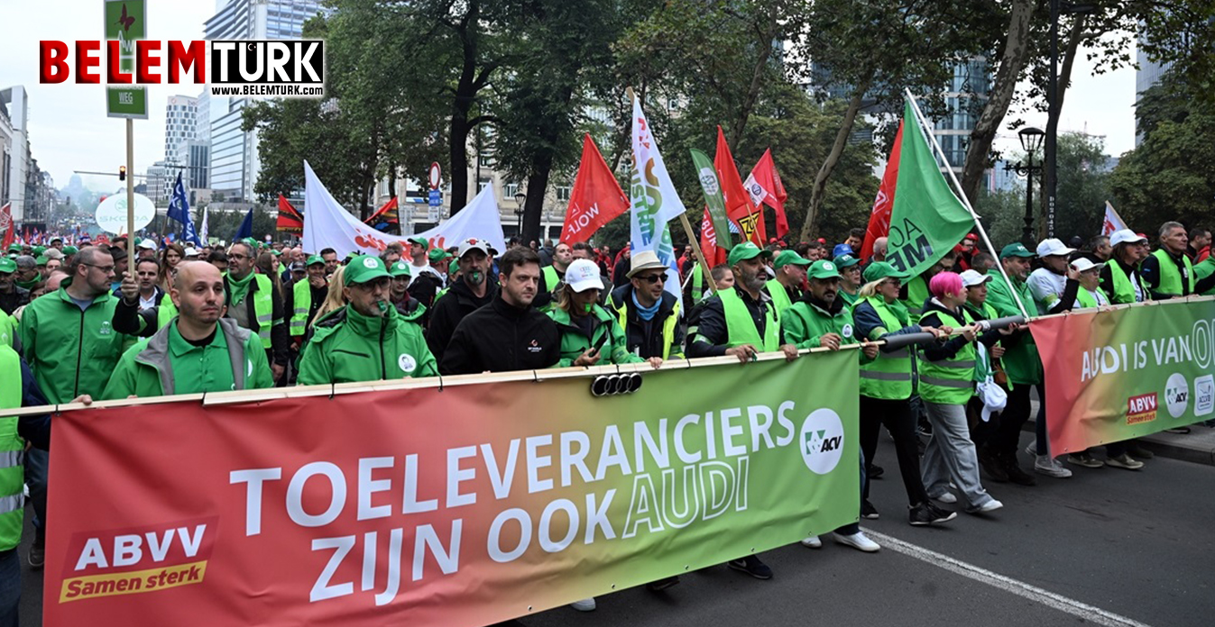 Brüksel’de Audi araba fabrikası çalışanlarıyla dayanışma gösterisi düzenlendi