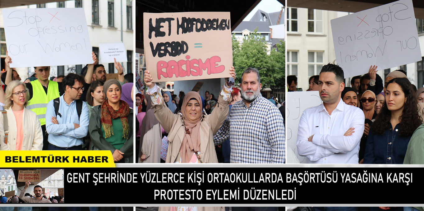 Gent şehrinde ortaokullarda başörtüsü yasağına karşı protesto eylemi düzenledi