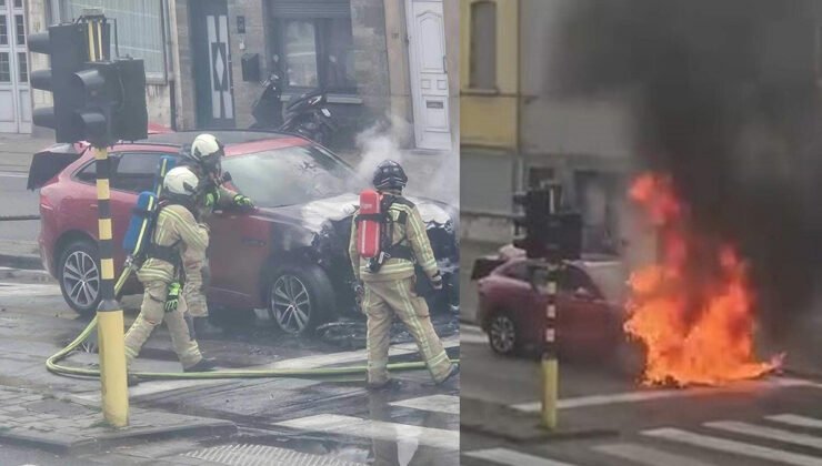 Gent  Rooigemlaan’da bir araba henüz bilinmeyen bir nedenle yandı