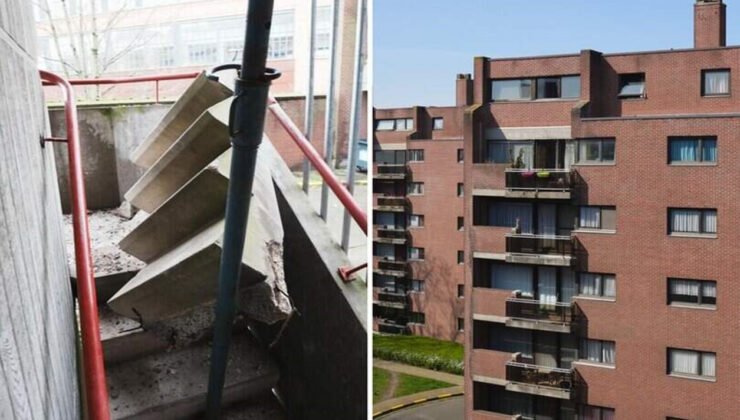 Belçika Gent’te balkonu ve merdiveni çöken sosyal konut blokları yıkılıyor