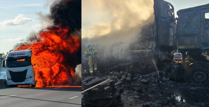 Belçika’da kavun yüklü kamyonda çıkan yangın nedeniyle E17 otoyolu tamamen trafiğe kapatıldı