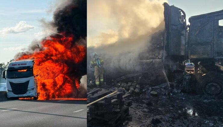 Belçika’da kavun yüklü kamyonda çıkan yangın nedeniyle E17 otoyolu tamamen trafiğe kapatıldı