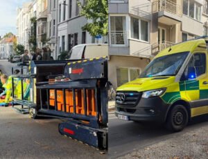 Belçika’nın Gent şehrinde iş makinesinin altında kalan işçi hastaneye kaldırıldı