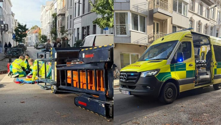 Belçika’nın Gent şehrinde iş makinesinin altında kalan işçi hastaneye kaldırıldı